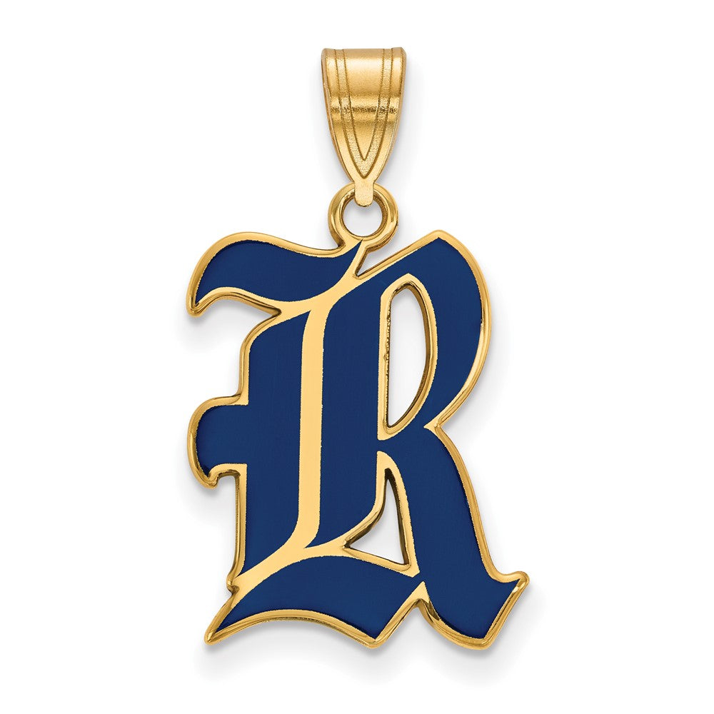Gold Plated Sterling Silver Logoart Rice University Letter R Large Enameled Pendant