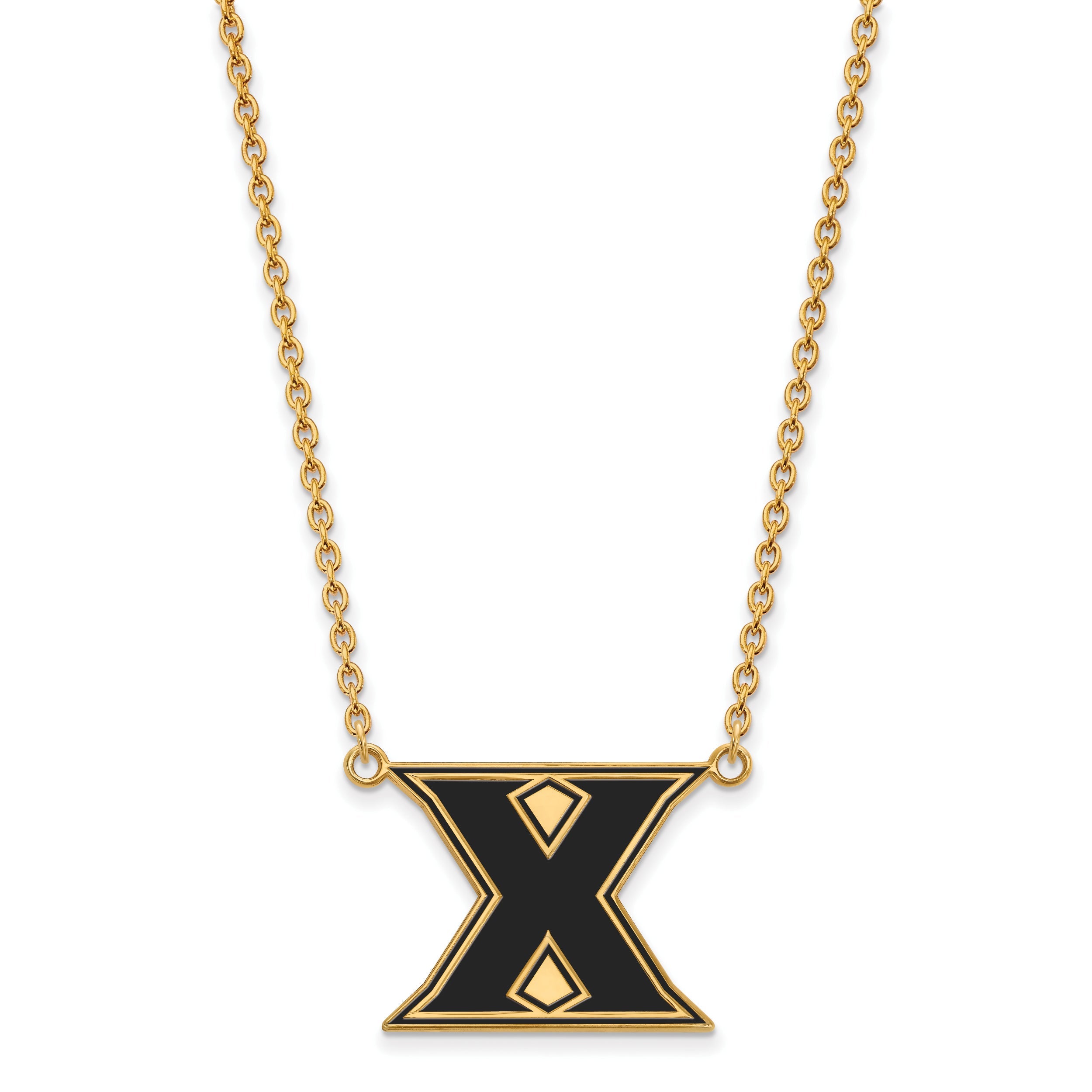 Gold Plated Sterling Silver Logoart Xavier University Letter X Large Enameled Pendant 18 Inch Necklace