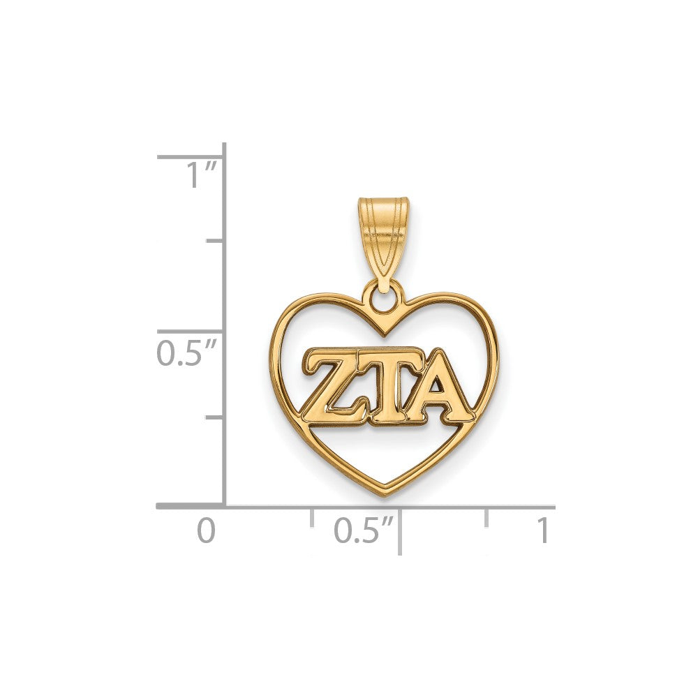 Gold Plated Sterling Silver Logoart Zeta Tau Alpha Sorority Greek Letters Heart Pendant