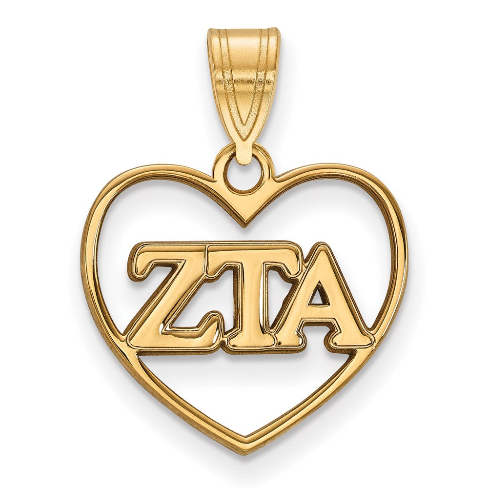 Gold Plated Sterling Silver Logoart Zeta Tau Alpha Sorority Greek Letters Heart Pendant