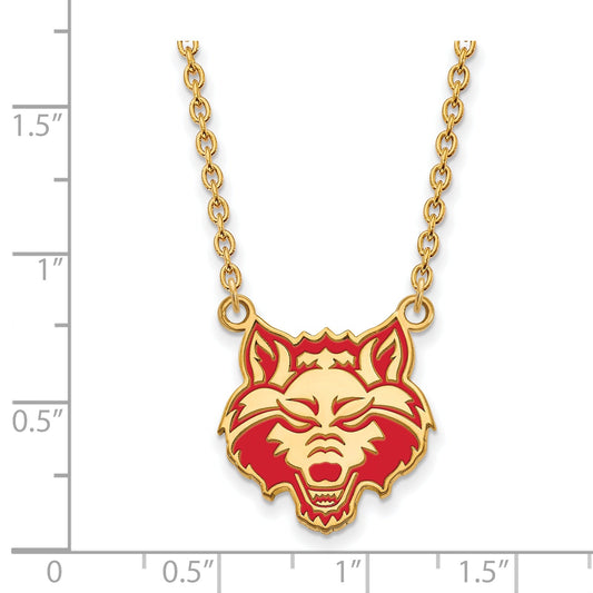 Gold Plated Sterling Silver Logoart Arkansas State University Wolf Enameled Large Pendant 18 Inch Necklace