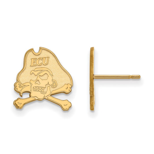 10K Yellow Gold Logoart East Carolina University Pirate Small Post Earrings