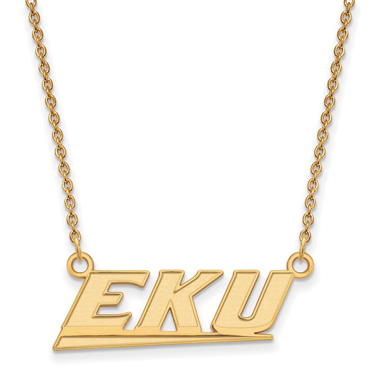 Gold Plated Sterling Silver Logoart Eastern Kentucky University E K U Small Pendant 18 Inch Necklace