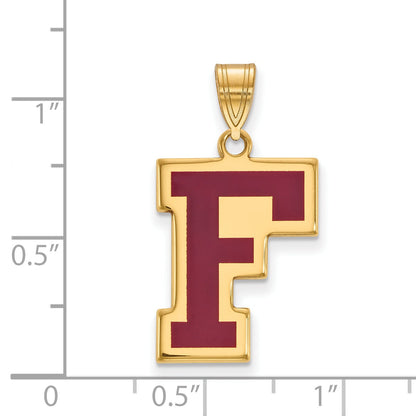 Gold Plated Sterling Silver Logoart Fordham University Letter F Large Enameled Pendant