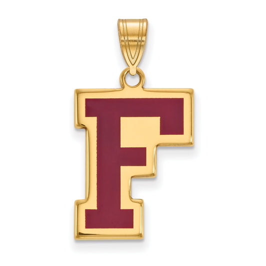 Gold Plated Sterling Silver Logoart Fordham University Letter F Large Enameled Pendant