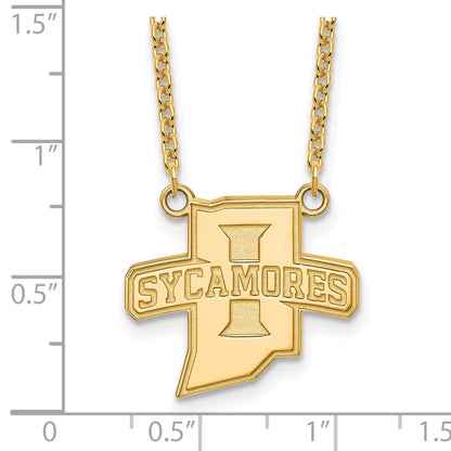 10K Yellow Gold Logoart Indiana State University Sycamores Large Pendant 18 Inch Necklace