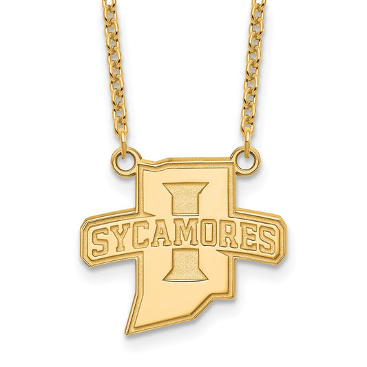 14K Yellow Gold Logoart Indiana State University Sycamores Large Pendant 18 Inch Necklace