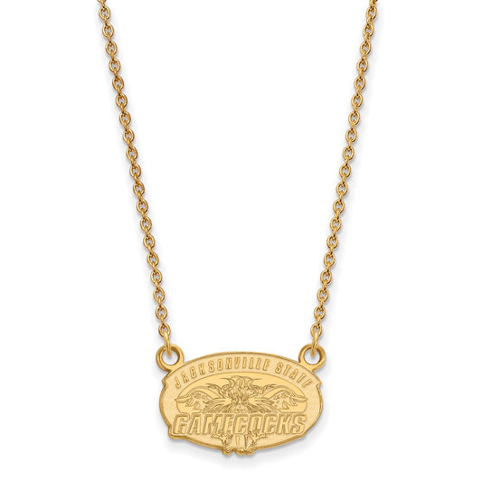 Gold Plated Sterling Silver Logoart Jacksonville State U. Small Pendant 18 Inch Necklace