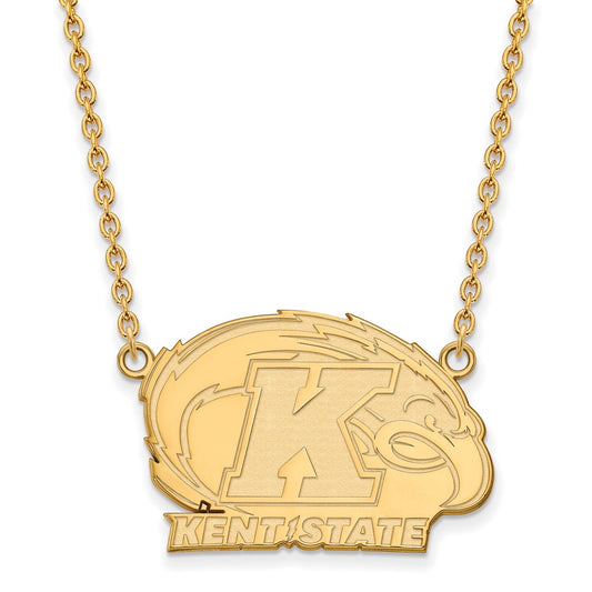 Gold Plated Sterling Silver Logoart Kent State University Large Pendant 18 Inch Necklace