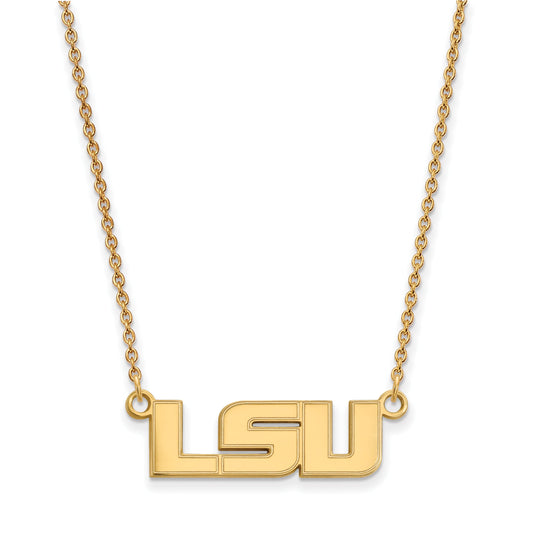 Gold Plated Sterling Silver Logoart Louisiana State University L S U Small Pendant 18 Inch Necklace