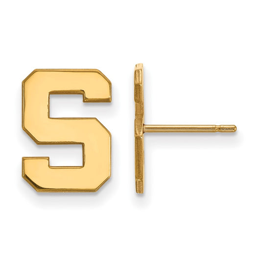 14K Yellow Gold Logoart Michigan State University Letter S Small Post Earrings