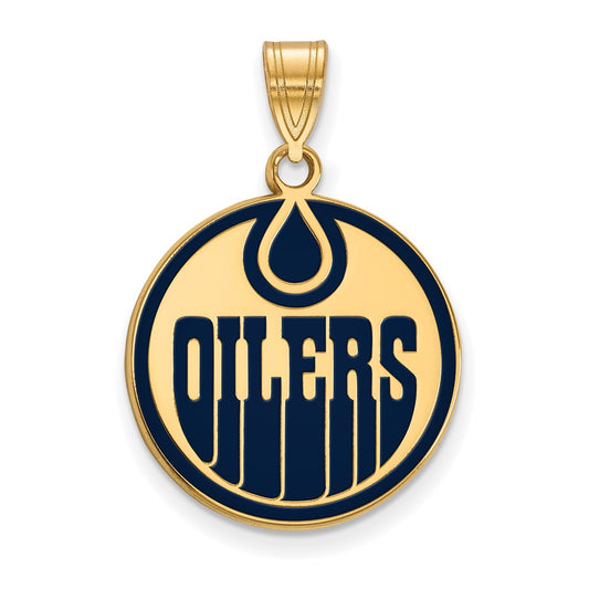 Gold Plated Sterling Silver Nhl Logoart Edmonton Oilers Large Enameled Pendant