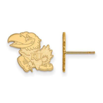 Gold Plated Sterling Silver Logoart University Of Kansas Jayhawk Small Post Earrings