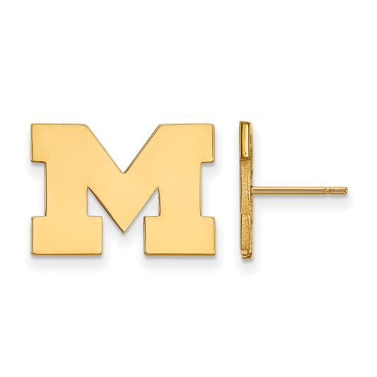 Gold Plated Sterling Silver Logoart University Of Michigan Letter M Small Post Earrings
