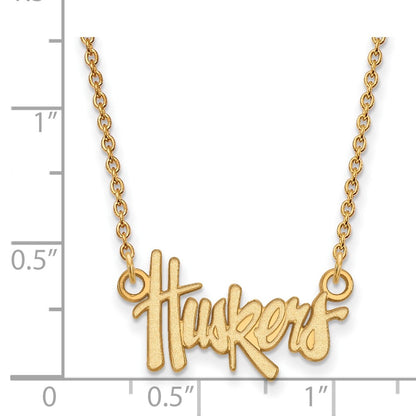 10K Yellow Gold Logoart University Of Nebraska Huskers Script Small Pendant 18 Inch Necklace