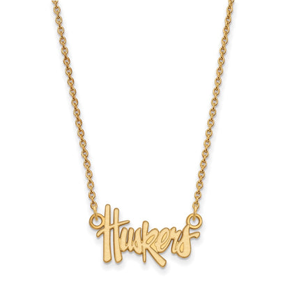 10K Yellow Gold Logoart University Of Nebraska Huskers Script Small Pendant 18 Inch Necklace