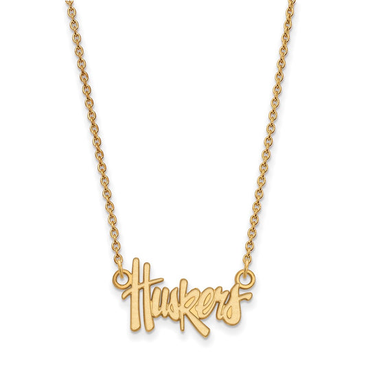10K Yellow Gold Logoart University Of Nebraska Huskers Script Small Pendant 18 Inch Necklace