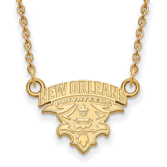 Gold Plated Sterling Silver Logoart University Of New Orleans U N O Small Pendant 18 Inch Necklace
