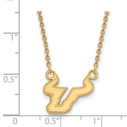 Gold Plated Sterling Silver Logoart University Of South Florida Bull Small Pendant 18 Inch Necklace