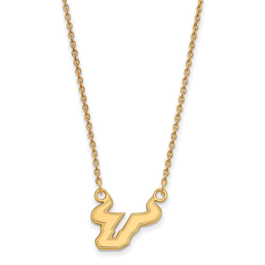 Gold Plated Sterling Silver Logoart University Of South Florida Bull Small Pendant 18 Inch Necklace