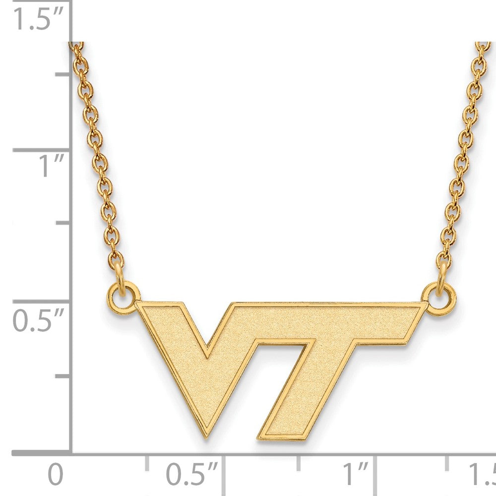 10K Yellow Gold Logoart Virginia Tech V T Small Pendant 18 Inch Necklace