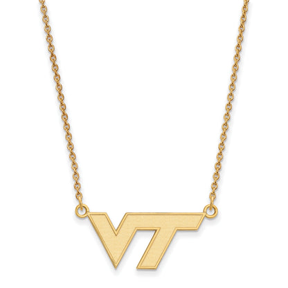 Gold Plated Sterling Silver Logoart Virginia Tech V T Small Pendant 18 Inch Necklace