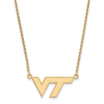 10K Yellow Gold Logoart Virginia Tech V T Small Pendant 18 Inch Necklace