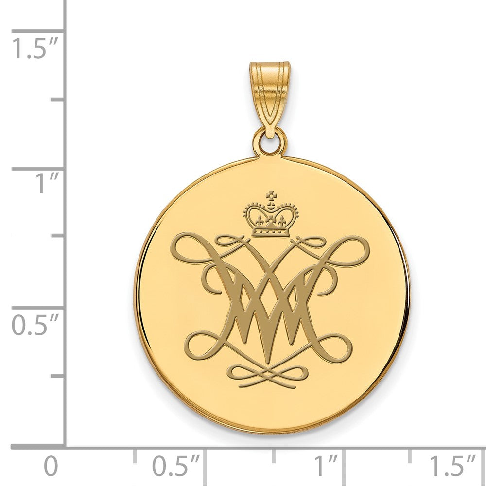 Gold Plated Sterling Silver Logoart College Of William And Mary Extra Large Enameled Disc Pendant