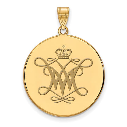Gold Plated Sterling Silver Logoart College Of William And Mary Extra Large Enameled Disc Pendant