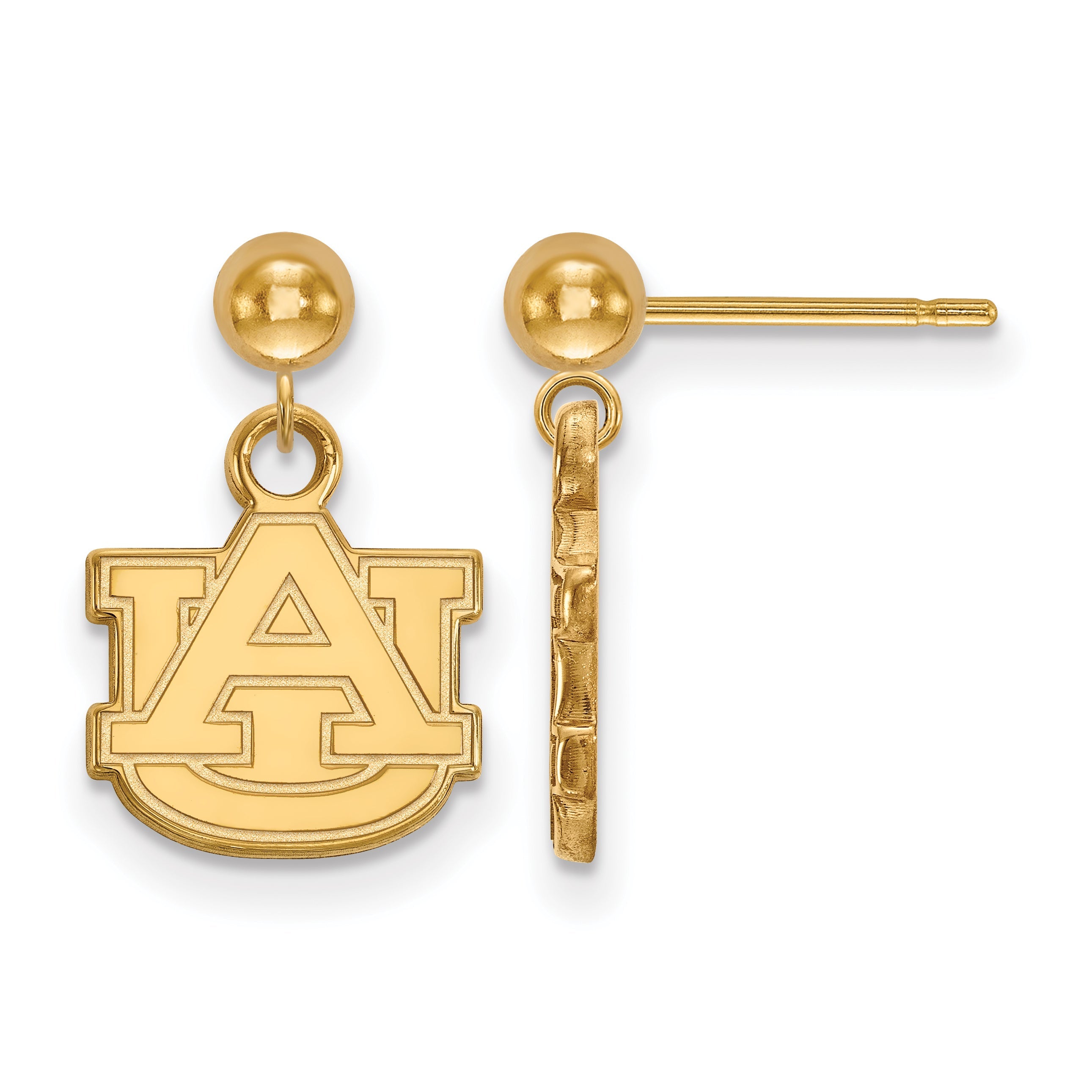 Gold Plated Sterling Silver Logoart Auburn University A U Dangle Ball Post Earrings