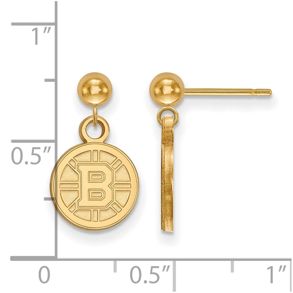 Gold Plated Sterling Silver Nhl Logoart Boston Bruins Dangle Post Earrings
