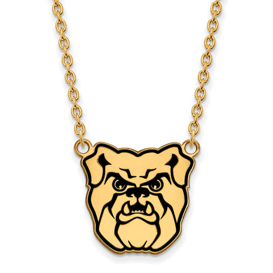 Gold Plated Sterling Silver Logoart Butler University Bulldog Enameled Large Pendant 18 Inch Necklace