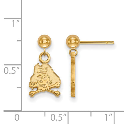 14K Yellow Gold Logoart East Carolina University Pirate Dangle Ball Post Earrings