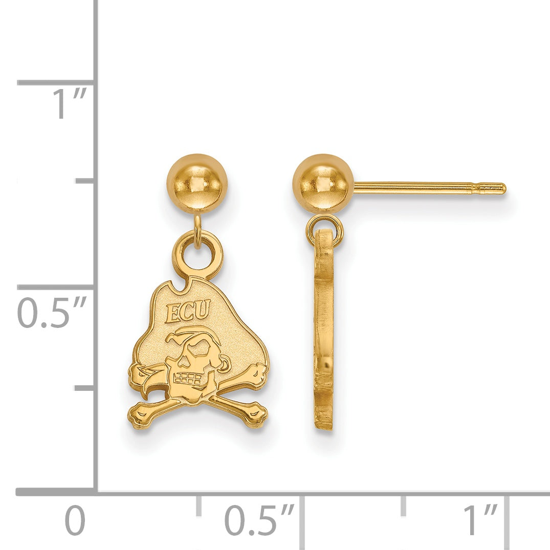 Gold Plated Sterling Silver Logoart East Carolina University Pirate Dangle Ball Post Earrings