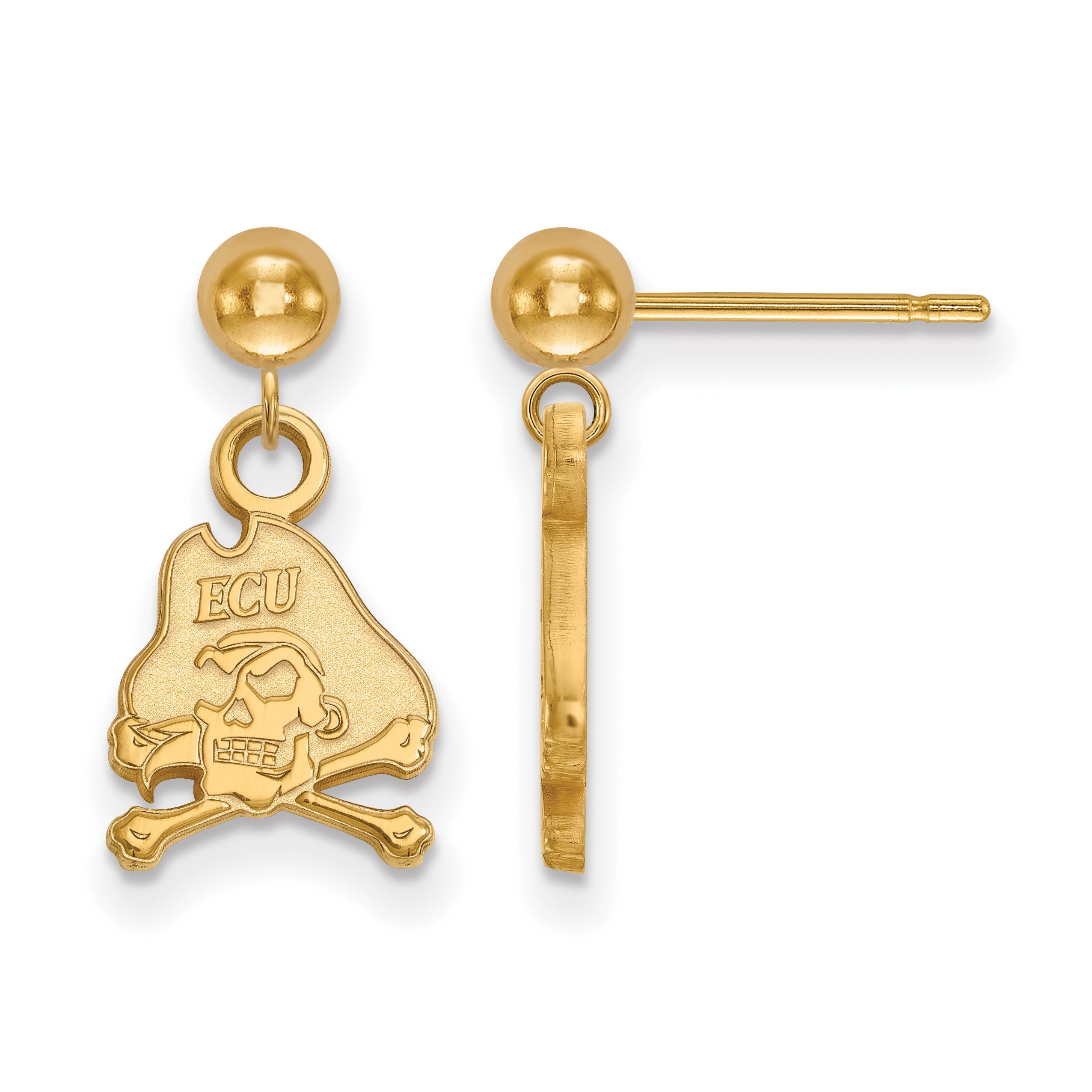 Gold Plated Sterling Silver Logoart East Carolina University Pirate Dangle Ball Post Earrings