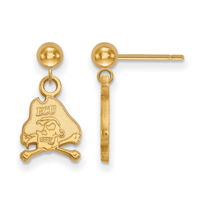 Gold Plated Sterling Silver Logoart East Carolina University Pirate Dangle Ball Post Earrings