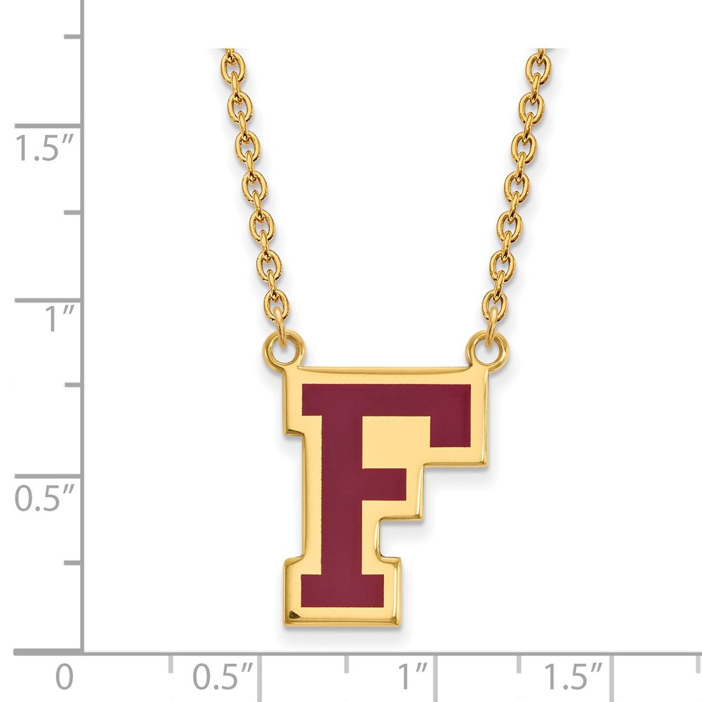 Gold Plated Sterling Silver Logoart Fordham University Letter F Large Enameled Pendant 18 Inch Necklace