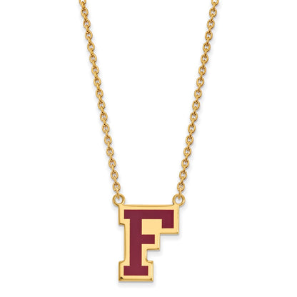 Gold Plated Sterling Silver Logoart Fordham University Letter F Large Enameled Pendant 18 Inch Necklace