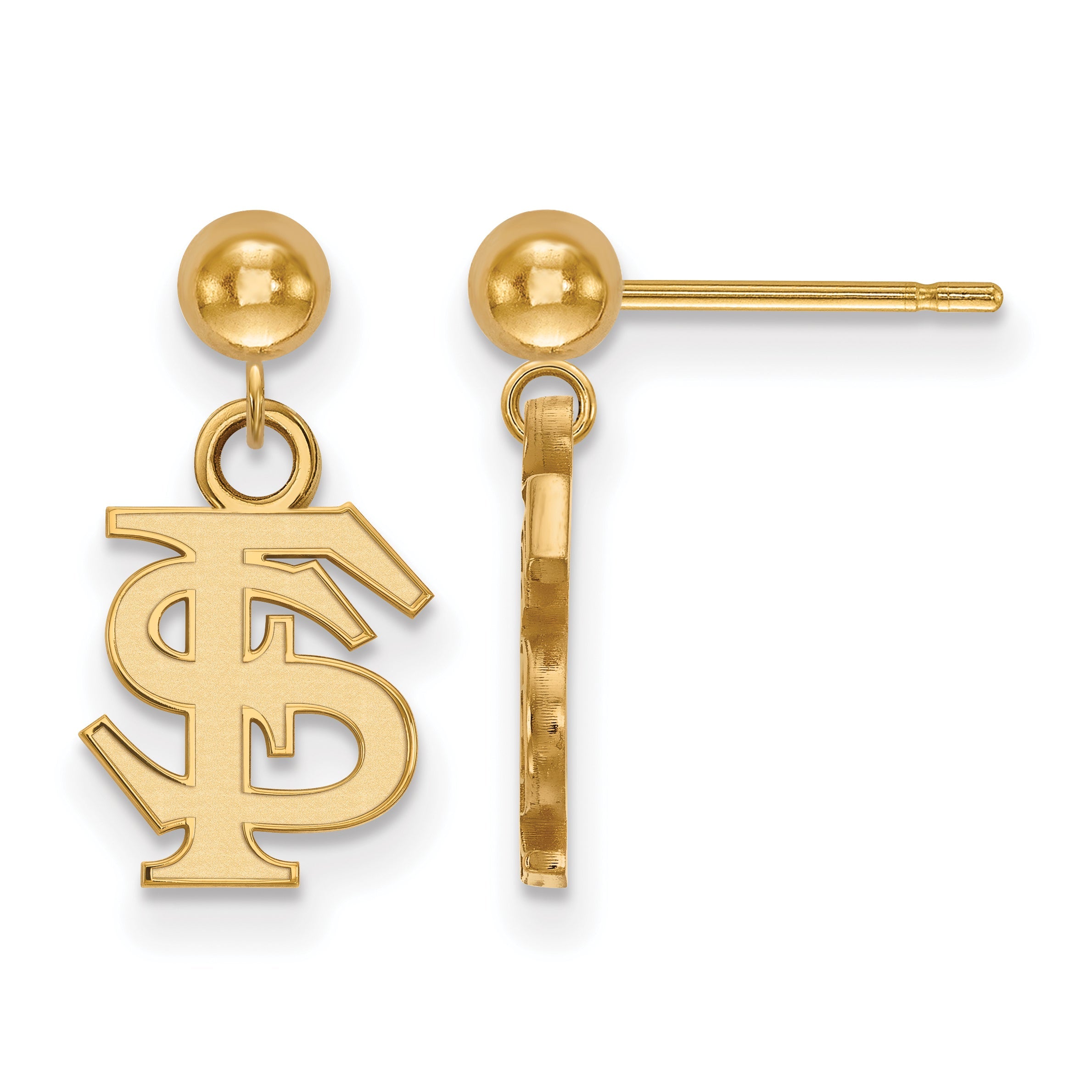 14K Yellow Gold Logoart Florida State University F S Dangle Ball Post Earrings