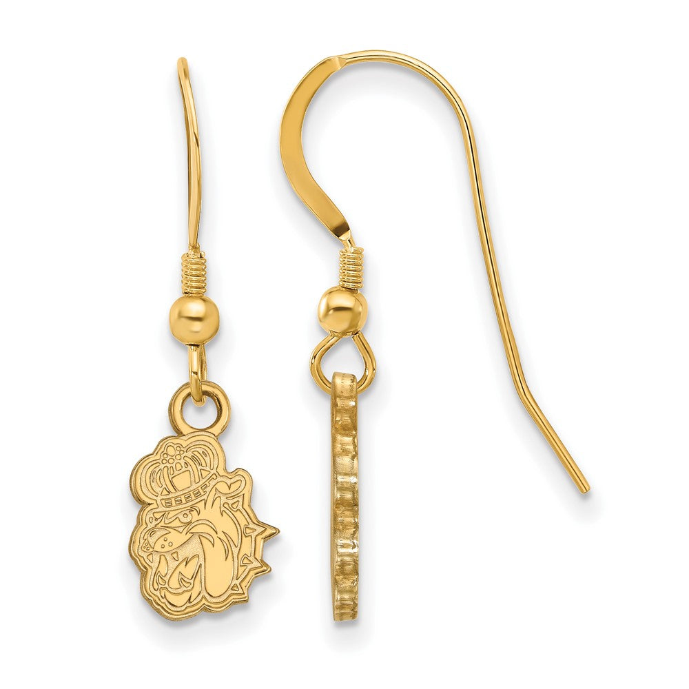 Gold Plated Sterling Silver Logoart James Madison University Duke Dog Extra Small Dangle Wire Earrings