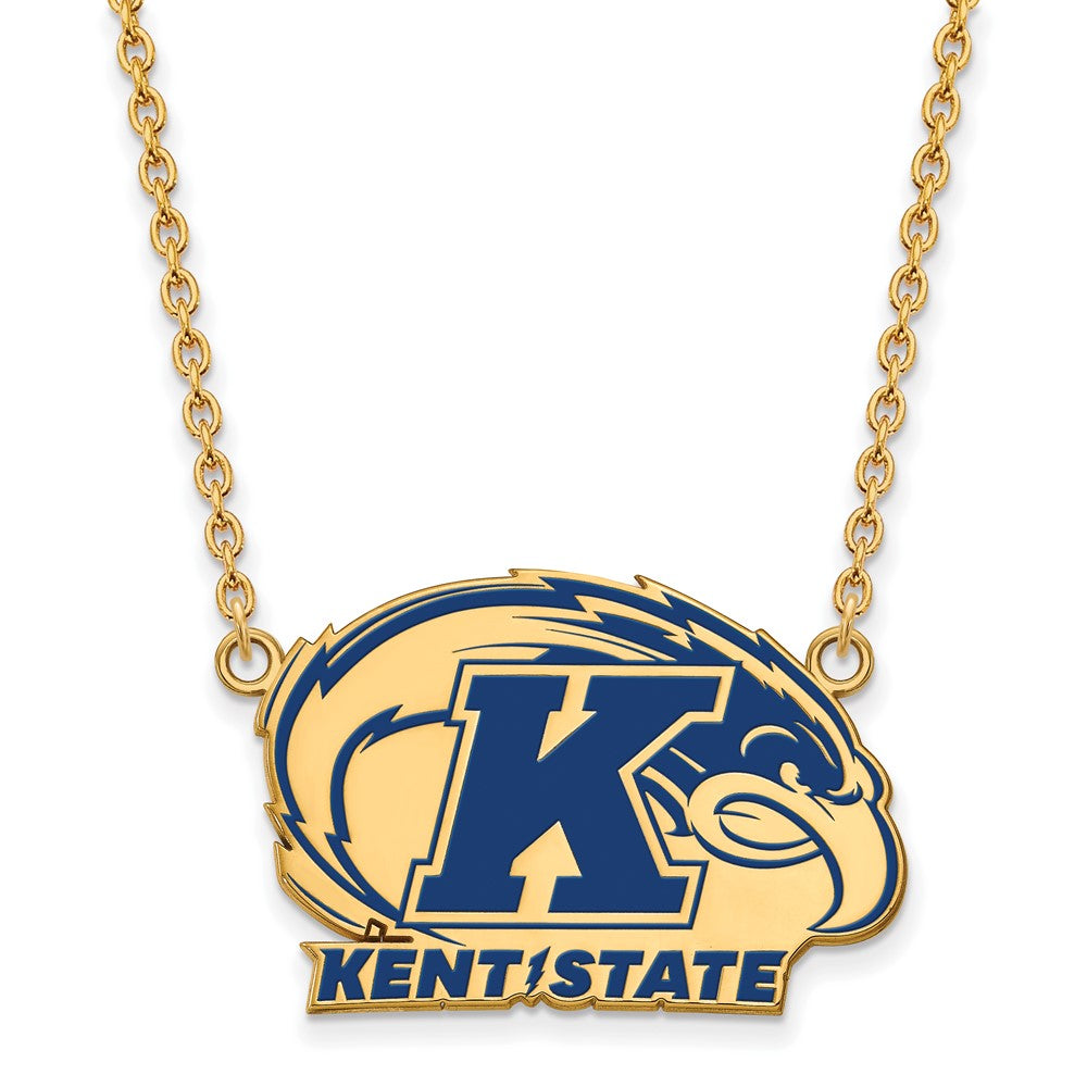 Gold Plated Sterling Silver Logoart Kent State University Large Enameled Pendant 18 Inch Necklace