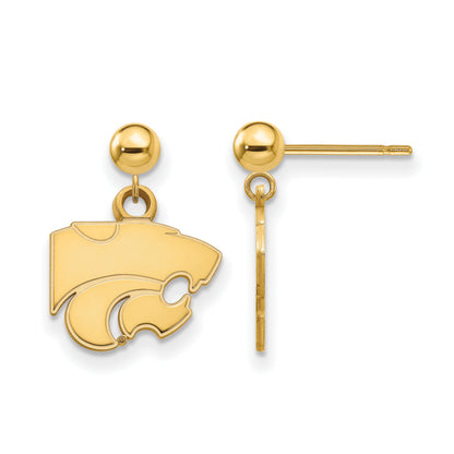 14K Yellow Gold Logoart Kansas State University Wildcat Dangle Ball Post Earrings