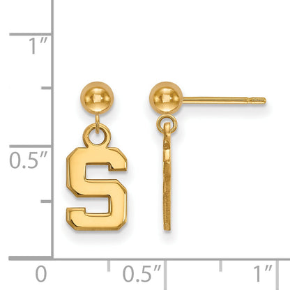 14K Yellow Gold Logoart Michigan State University Letter S Dangle Ball Post Earrings