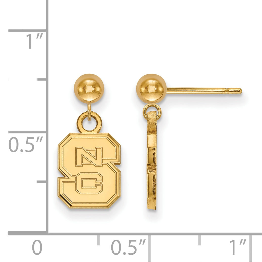 14K Yellow Gold Logoart North Carolina State University N C S Dangle Ball Post Earrings