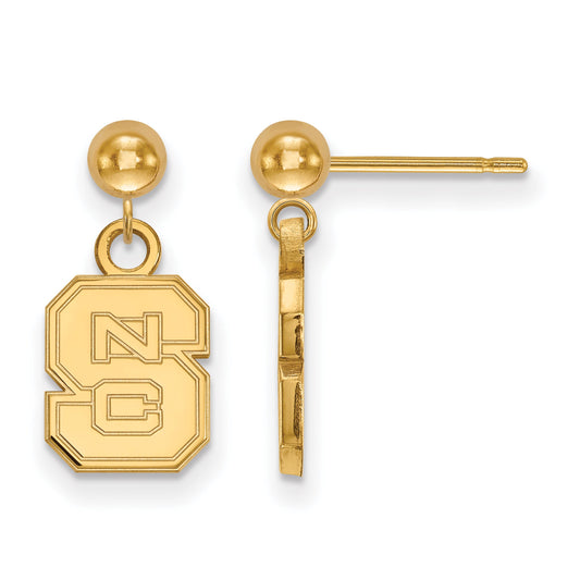 14K Yellow Gold Logoart North Carolina State University N C S Dangle Ball Post Earrings