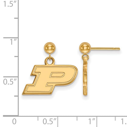 Gold Plated Sterling Silver Logoart Purdue University Letter P Dangle Ball Post Earrings