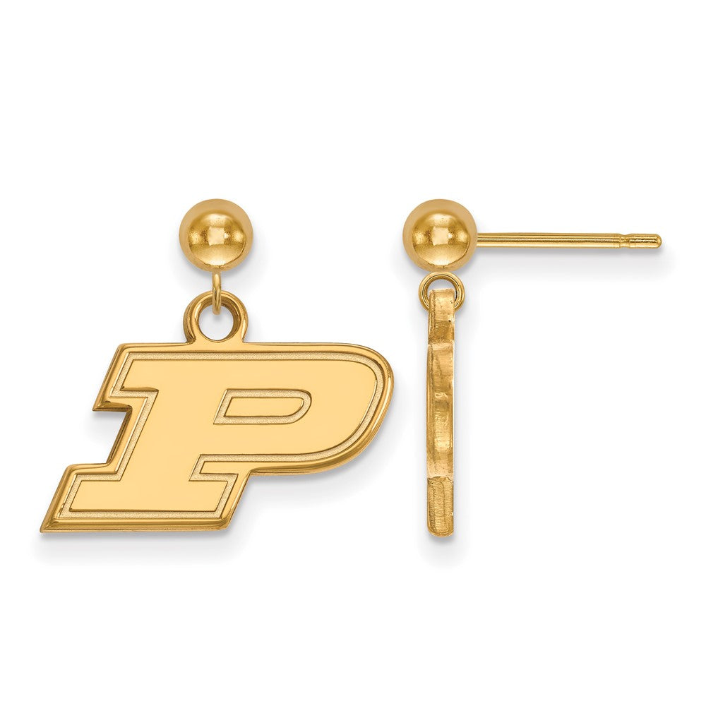 Gold Plated Sterling Silver Logoart Purdue University Letter P Dangle Ball Post Earrings