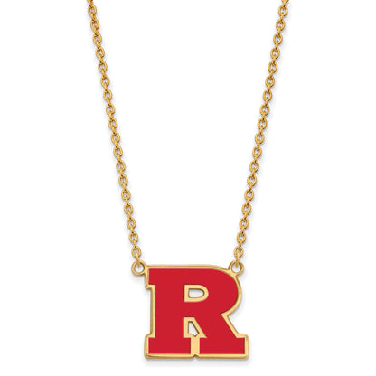 Gold Plated Sterling Silver Logoart Rutgers University Letter R Large Enameled Pendant 18 Inch Necklace