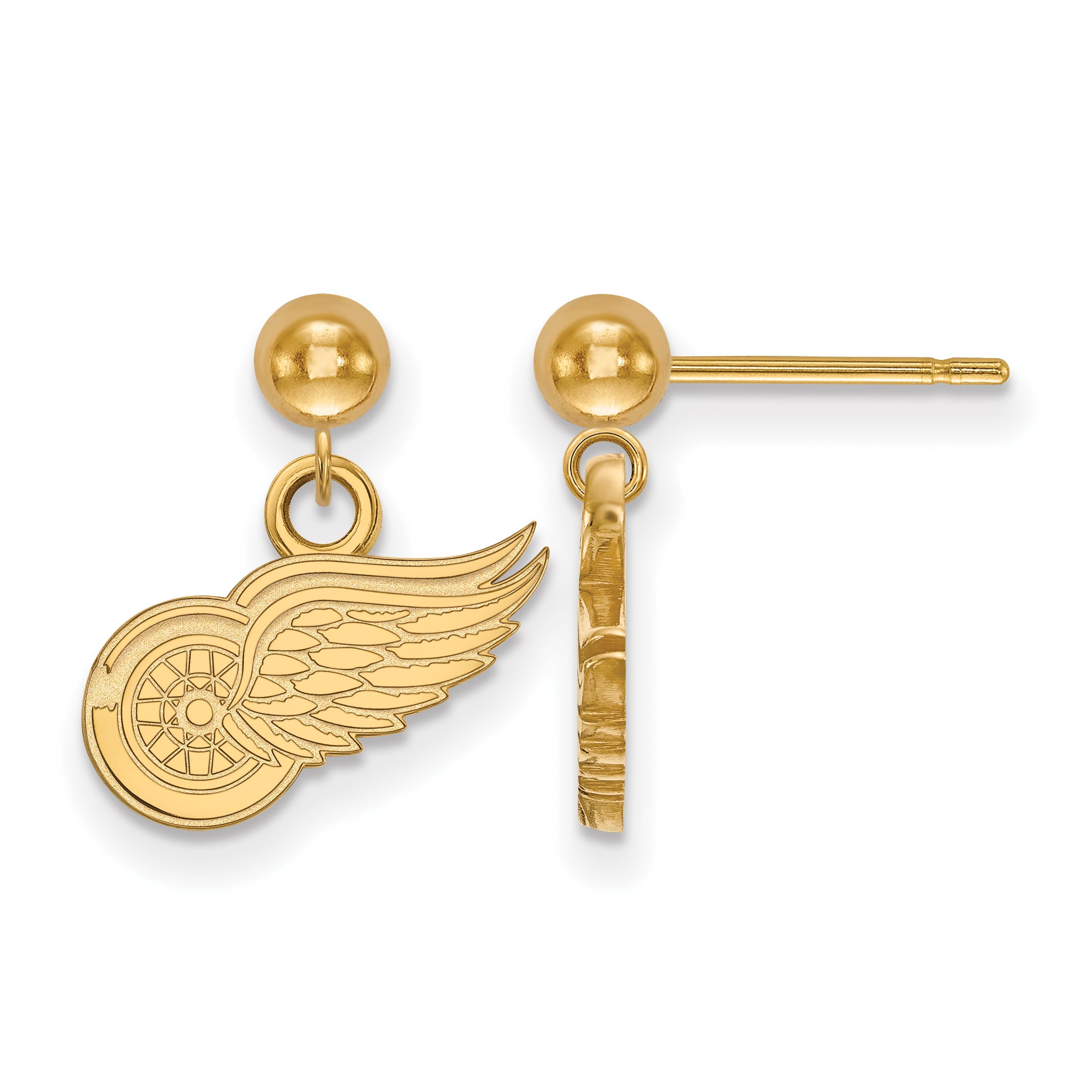 14K Yellow Gold Nhl Logoart Detroit Red Wings Dangle Post Earrings