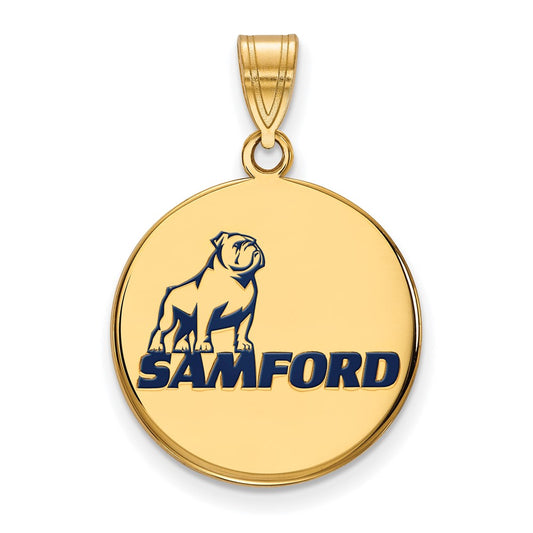 Gold Plated Sterling Silver Logoart Samford University Large Enameled Disc Pendant